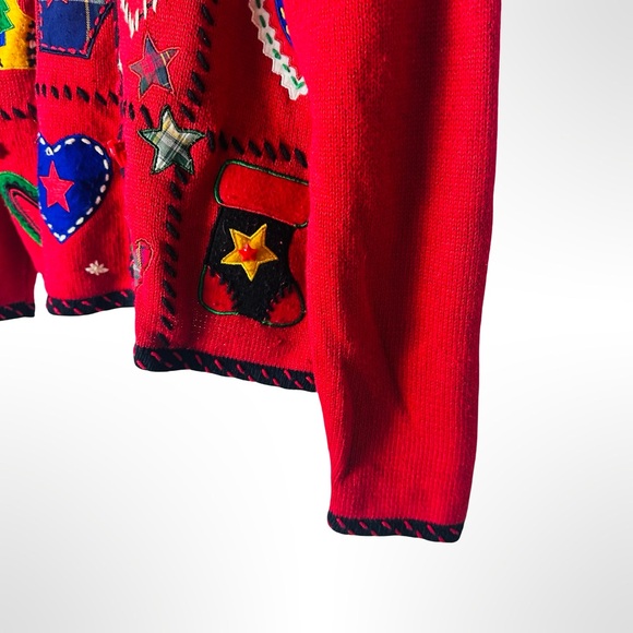 Vintage 80s Segue Christmas Cardigan Sweater Large Holiday Appliqué Knit Cottage - Picture 7 of 15